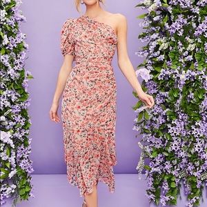 Shein One Shoulder Ruched Ruffle Hem Dress